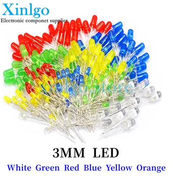 100gab F3 3mm LED Diožu Nažu Komplekts, Balts, Zaļš Sarkans Zils Dzeltens Oranžs F3 Led Gaismas Diodes elektronisko komplekts