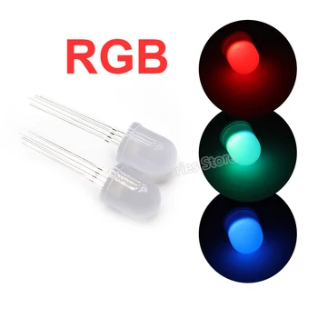 10pcs RGB gaismas diožu 10MM kontrolējams, krāsains gaismas apaļa galva LED sarkanā, zaļā un zilā tricolor kopēju katodu miglas
