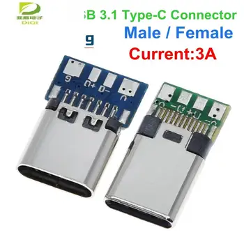 10pcs USB 3.1 Tipa C Savienotājs 24 Pins Vīriešu / Sieviešu Ligzda Trauku Adapteri, lai Lodēt Vadus & PCB Kuģa