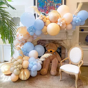 132pcs Divkāršojies, Krējuma, Aprikožu Baloni Vainags Arku Komplekts Macaron Zilā Ballon Kāzu Bērnu Dušas, Dzimšanas dienas Puse Rotājumi