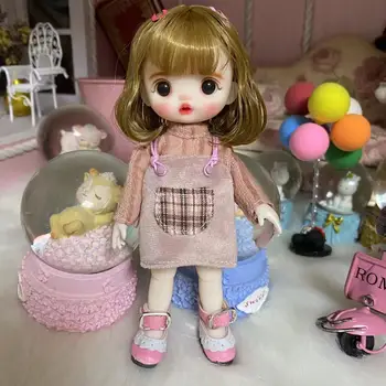 16cm Modes Mini Parūka BJD Lelles Kustamo Kopīgu Meitene Lelles 3D Lielas Acis Skaisti Cute DIY Rotaļlietas Lelle ar Apģērbu Saģērbt Lelle