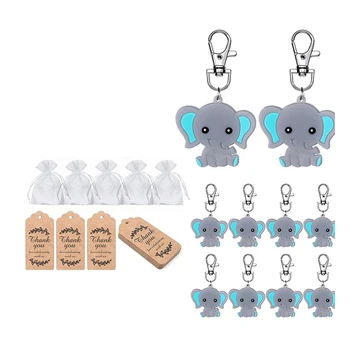 20 Gab Baby Dušas Atgriešanās Atbalsta Viesi Zilā Baby Elephant Keychains Organza Maisiņus, Saiņošanas Tagus Ziloņu Tēmu Puse