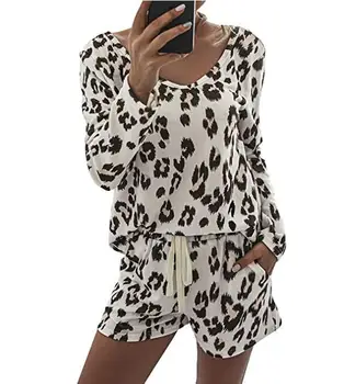 2022. Gada Vasaras Pidžamas Komplekts Sievietēm Bikses Lounge Valkāt Mājās Uzvalks Leopard Pidžamas Uzvalku Ar Garām Piedurknēm Naktskrekls Homewear Sievietēm