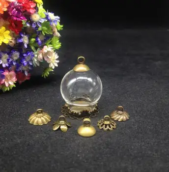 20pcs 20*15mm, ar stikla globuss, antīkas bronzas mežģīnes bāzes 8mm krelles klp uzstādīt stikla flakoniem kulons stikla pudeles vāciņu kaklarota secinājumi