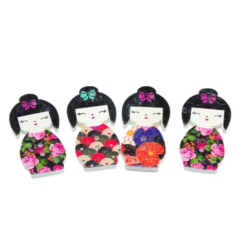 20Pcs Multicolors Japāņu Lelle Formas Koka Šūšanas Pogas Ar 2 Caurumiem Albums Ornamenti, Apģērba 3x1.5cm