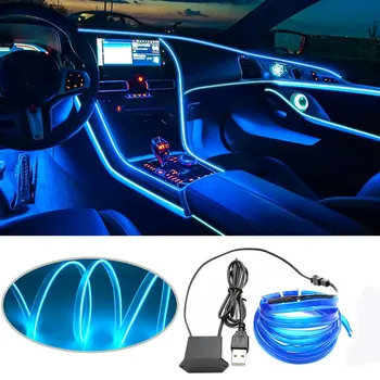 3 Krāsu Automašīnas salona Gaismu Atmosfēra, LED Sloksnes Elastīgās Lampas Spīd Mīksto String Vieglās Automašīnas salona Apdares Stilu, Ornamentu,