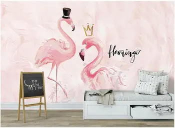 3d foto tapetes pasūtījuma sienu Eiropas rozā pāris flamingo bērnu istabas mājas dekors dzīvojamā istaba tapetes sienām 3 d