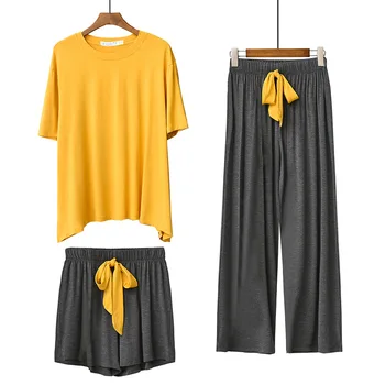 3PCS Pidžamas Komplekts Sievietēm, Ikdienas Kravu Īsām Piedurknēm+Bikses+Garās Bikses Sleepwear Zaudēt Sievietes Lielajam Mīksta Pidžamas Homewear