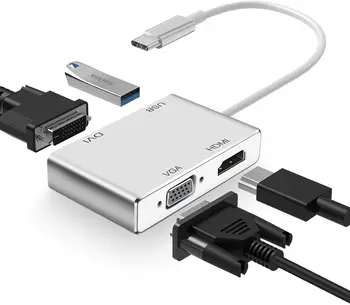 4 in 1 USB-C hub 4K HDMI,VGA,DVI Video Adapteris,Sieviešu un Vīriešu Multi-Display Converter Monitori Savienotājs MacBook iPad