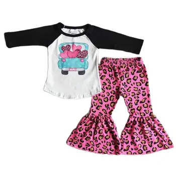 6 B7-24 Jaunas Modes Meitene Drēbes Valentīna Diena, Mīlestība garām Piedurknēm Rozā Leopard Bell Tērps, Ziemas Apģērbs, Bērnu Apģērbs,