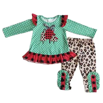 6 B8-17 Meitenes Ziemassvētku Apģērbs ar garām Piedurknēm Un Garās Bikses, Leoparda Ziemassvētku eglīte Drukāt