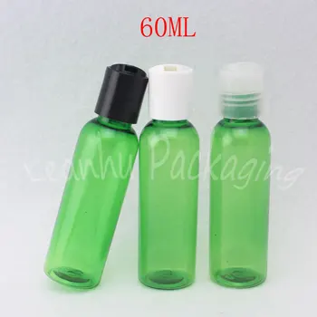 60ML Zaļā Plastmasas Pudeļu Konteineri Ar Disku Top Cap , 60CC Losjons / Būtība Iepakojumu Pudeles , Tukši Kosmētikas Konteineru