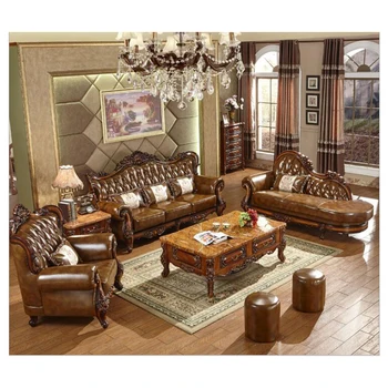 augstas kvalitātes Eiropas antīko dzīvojamā istaba dīvāns mēbeles, īstas ādas uzstādīt sf001