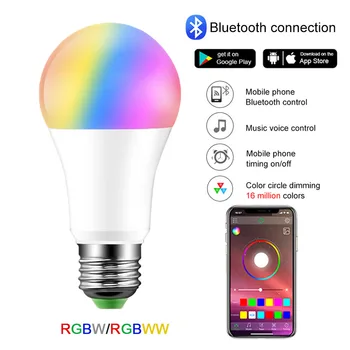Bluetooth Smart LED Spuldzes E27 B22 15 W RGBW RGBWW Lampas 85-265V Aptumšojami Mūzikas Balss vadību, 20 Veidu Mājas Apdare Apgaismojums