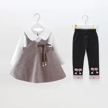 Bērnu Apģērbu Jaunajām Pavasara Un Rudens Cute Baby Girl Siksna Kleita+džemperis+Bikses 3Pcs Apģērbs Mazulim Meiteņu drēbes Uzvalku 1-5Years
