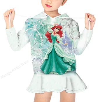 Bērnu Ziemas Džemperis Disney Princess Drukāt Apkalpes Kakla Kapuces Džemperis Toddler Meitenes Cute Gadījuma Vaļēju Augšu