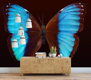 Dekoratīvs fons Zils tauriņš spārnus fonā sienas gleznojums