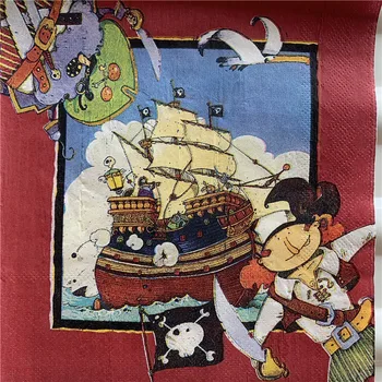 Dekupāža vintage kāzu salvetes papīra karikatūra audu Pirātu CaptainShip dārgumu zēns dzimšanas dienu Guardanapo puse salvetes atdzist