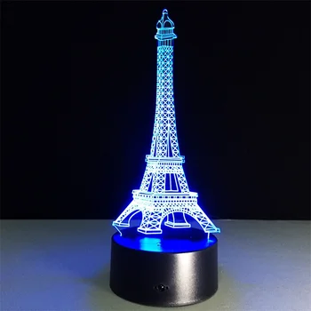Eifeļa Radošo lampu 7 Krāsu Maiņa 3D Optiskā Ilūzija LED Nakts Apgaismojums Galda Lampas dāvanu bērniem un rotaļlietu Akrila Lampas