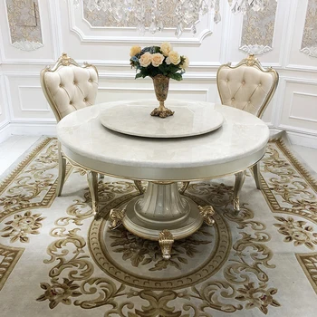 Eiropas marmora pusdienu galda un krēsla kombinācijā sadzīves masīvkoka 6-persona, apaļā galda lielo ģimenes pusdienu galda ar ieslēgtu