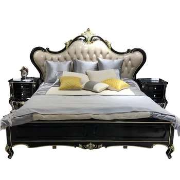 Eiropas masīvkoka gulta ebony gaismas luksusa augstas box glabāšanas gulta master gulta kāzu gultas
