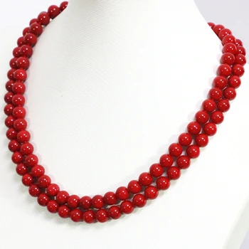Factory outlet imitācija koraļļu sarkano apaļas pērles 36inch kaklarota 8,10,12 mm diezgan sievietes puses fit apģērbs ar garu ķēdi rotaslietas B1488