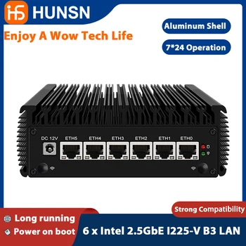 HUNSN ARJ04,Mikro Ugunsmūra Iekārtu un Maršrutētāju PC,Celeron J4125,6 x Intel 2.5 GbE I225-V B3 LAN, Pfsense,SIM Slots