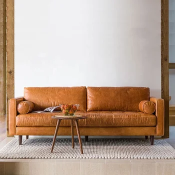 Itāļu mūsdienu gaismas luksusa brūnas ādas Dīvāns Minimālisma Ādas Dīvānu Komplekts Mēbeles, Dzīvojamās Istabas pielāgošana