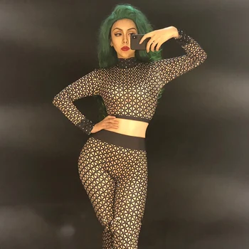 Jauni Skatuves Tērpi Dziedātāji Naktsklubu Dejotājs Apģērbs Sieviešu Sexy Pole Dance Bodysuit DJ Apģērbu GOGO Jumpsuit