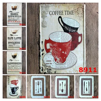 Kafijas Laiks Vintage Metāla Plāksnes, no Mocha Espresso, Cafe Latte, Cappuccino Svētku Galda, lai Cafe Virtuves Restorānu Apdare