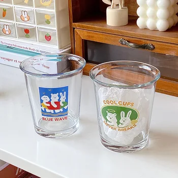 Korejas Vienkārša Stikla Amerikāņu Aukstā Ledus Latte Dzer Kafijas Tasi Stipras Pārredzamu Karikatūra Drukāšanas Jauki Glāzi Ūdens Pudele