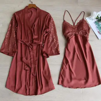 Kāzu Rītā Drēbes Tērpu Komplekts Mežģīņu Satīna Sleepwear Twinset Līgavas Peldmētelis Chemise Naktskrekls Atbilstu Līgavas Intīmas Apakšveļa