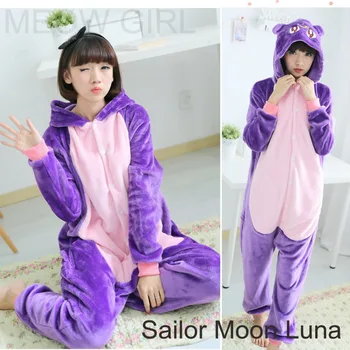 Luna Kaķis - Cute Pidžamas Anime Onesie Cosplay Kostīmu Unisex Sleepwear Puse Naktskrekls Kabatām