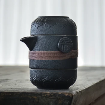 melnās keramikas tējkannas ar 2 tases tējas komplekti portatīvie ceļojumu birojs tējas komplekts drinkware