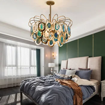 Mūsdienu agate LED lustras, Zelts Metāla viesistabā Lustras guļamistabā karājas lampas, ēdamistaba luksusa apgaismes ķermeņi