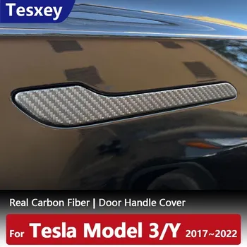 Nekustamā Oglekļa Šķiedras Durvju Roktura Vāciņš Tesla Modelis 3 Modelis Y 2017-2022 Auto, Uzlīmes, Uzlīmes Auto Piederumi Aizsargs Decorativ