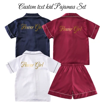Pasūtījuma Puķu Meitene Pidžamā Uzvalks Bērni Bērnu Zīda Satīna Pidžamas Komplekts Sleepwear Meitenes Mazulis Īsām Piedurknēm Pidžamas Komplekts