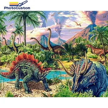 PhotoCustom Pilnu Kvadrātveida Dimanta Krāsošana dinozauru pasauli Rhinestone Mākslas 5D DIY Dimanta Izšuvumi Dzīvniekiem Cross Stitch Mājas Dekoru