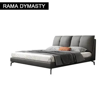 RAMA DYMASTY īsta āda mīksta gulta moderna dizaina gulta/ modes karaļa/karalienes guļamistabas mēbeles
