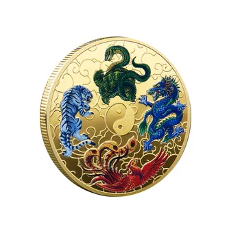 Seno Ķīniešu Četras Mītiskajiem Zvēriem Kultūras Dārgumu Piemiņas Monētas Tenkas Taoist Priesteris Izaicinājums, Suvenīru, Dāvanu