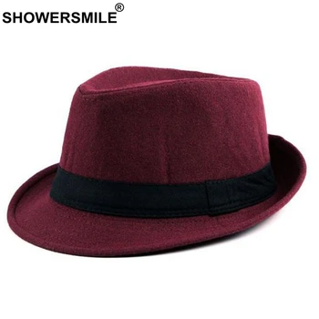 SHOWERSMILE Bordo Fedora Cepuri Vīriešiem Vintage Vilnas Džeza Cepure Sievietēm Gadījuma Britu Stils Klasisks Rudens Cepurīte Un Cepure Kungi Jaunas