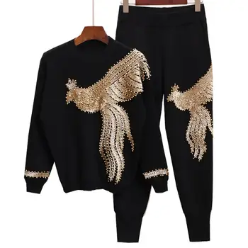 Sievietes divas gabals, kas ir 2021. ziemas 2 gabali, džemperi, kostīmi, Frēzēšana Phoenix džemperis+ trikotāžas bikses kopa