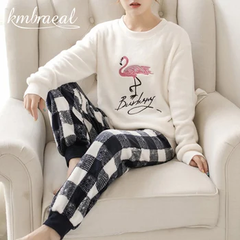 Sieviešu Pidžamas Rudens Ziemas Flaneļa Silts Sieviete Sleepwear korejas cute Karikatūra Pidžamas Komplekts Modes Pijama Mujer Mājas Auduma Pidžamas
