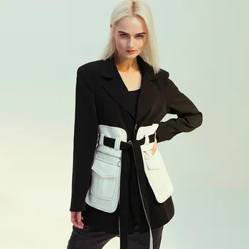 Sieviešu Žakete, Jaka, Elegants Dizainers Melna Balta Salaist Modes Vintage Vējjaka Sieviešu Drēbes Ar Garām Piedurknēm Virsdrēbes