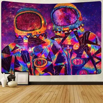 Simsant Psychedelic Astronauts Gobelēns Degšanas Liesmas Trippy Koku Art Sienas Karājas Gobelēni, lai Dzīvojamā Istaba uz Mājām Kopmītnes Dekori
