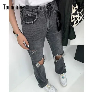 Tonngirls Y2k Vintage Jeans Augsta Vidukļa Ripped Džinsi Sievietēm Cēloņu Uzliesmojums Džinsi Streetwear Melnās Džinsa Jean Vasaras Bikses
