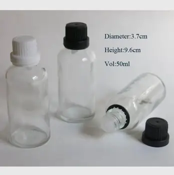 vairumtirdzniecības 100PC 50ml, caurspīdīga stikla pudele ar reduktoru pilinātāju un drošs pierādījums vāku, 50ml stikla skaidrs, ēteriskās eļļas pudele