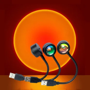 Varavīksnes, Atmosfēras Nakts Gaisma USB Saulrieta Projekcijas Lampa Saullēkta Gaisma Guļamistabu Mājas Decora Fona Sienas, Galda Lampa