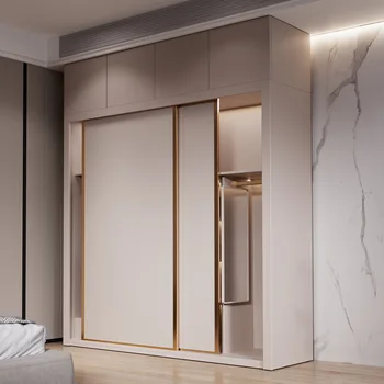 Vienkāršas gaismas luksusa bīdāmo durvju skapis mājās, ekonomisks, guļamistaba gaismas luksusa montāža dzīvoklis kabinets