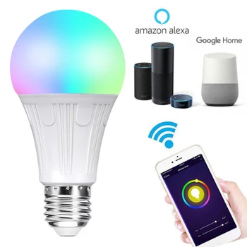 WIFI Smart Spuldzes Alexa, Google, Home, IFTTT Balss Kontroles Krāsaina RGB Krāsu Maiņa E27 LED Spuldze Gaismas APP Tālvadības Slēdzi Dimming